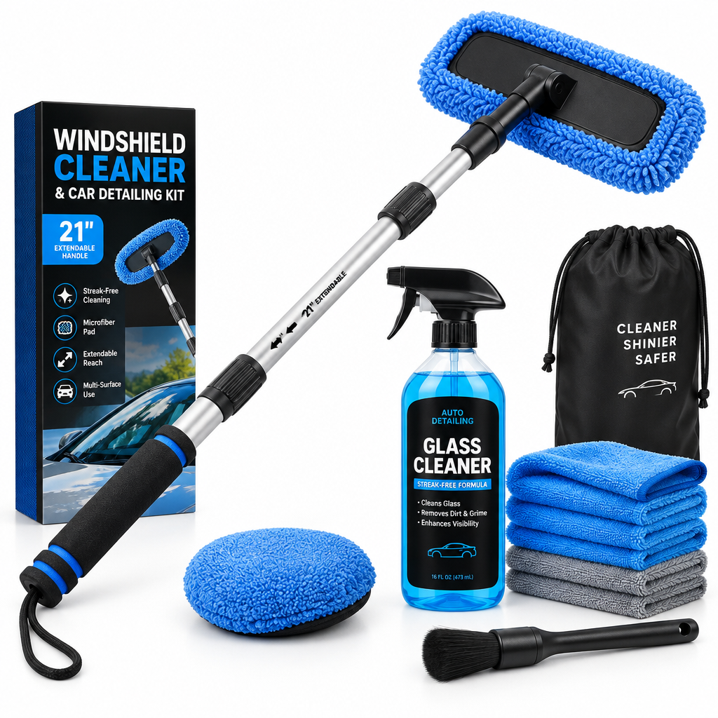 21" Long Windshield Cleaner Tool & Car Detailing Kit