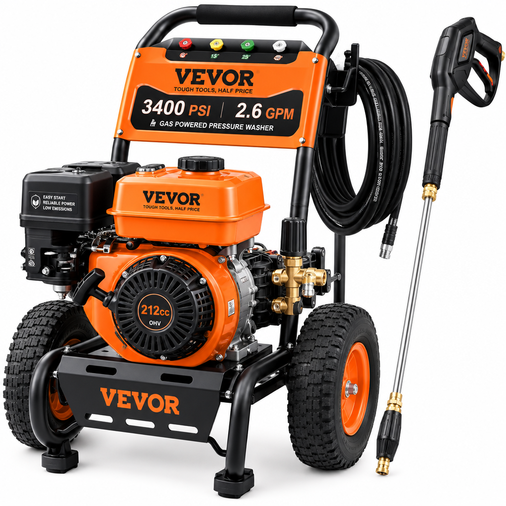 VEVOR Gas Pressure Washer, 3400 PSI 2.6 GPM, Gas Powered Pressure